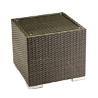 Thumbnail image #1 for G & A Commercial Seating Monterey 8302 Indoor/Outdoor End Table with Glass Top, Espresso Resin Wicker and Aluminum Frame