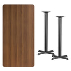 Thumbnail image #2 for Flash Furniture XU-WALTB-3060-T2222B-GG Bar-Height Rectangular Table, 60"W x 30"D, Walnut Laminate, Black PVC Edge, Two X-Bases