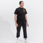 Thumbnail image #1 for JB Prince Tilt A195B 2X Women's 2XL Short-Sleeve Cotton Chef Shirt, Black, Button Front