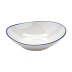 Thumbnail image #1 for G.E.T. Settlement Bistro B-60-W/CB Round Melamine Enamelware Bowl, 6 oz, Shallow, White with Cobalt Blue Trim Case of 4 Dozen