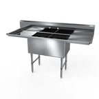 Thumbnail image #1 for NBR Equipment 2SS-182414LR18 2-Compartment Stainless Steel Sink with Left & Right Drainboards, 75-1/4"W x 29-1/2"D x 44-1/16"H