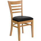 Thumbnail image #1 for Flash Furniture Hercules XU-DGW0005LAD-NAT-BLKV-GG Restaurant Chair, Wood Ladder Back, Black Vinyl Padded Seat, Natural Finish