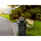 Thumbnail image #2 for Alpine Industries ALP479-38-1 Outdoor Metal Slatted Trash Receptacle with Rain Bonnet Lid, 38 Gallon, Black