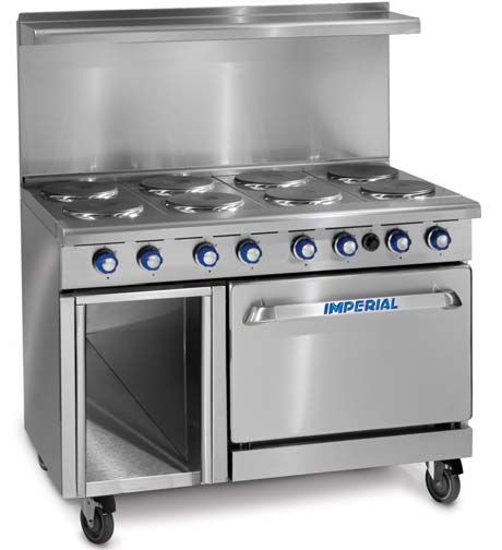 Product image #2 for Imperial Pro Series 48-Inch Electric Restaurant Range with 8 Round Plate Elements, Standard Oven, and Open Cabinet Base