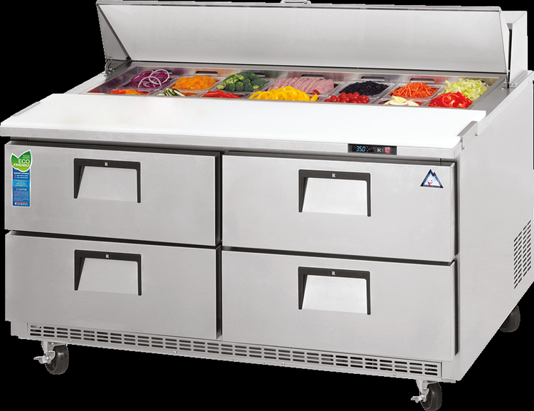 Product image #5 for Everest 47-1/2 Inch Two-Section Drawered Sandwich Prep Table with 4 Drawers, 13 Cu. Ft., Rear-Mounted Self-Contained Refrigeration