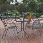 Thumbnail image #2 for Flash Furniture TLH-0731SQ-017CSV2-GG Square Glass-Top Metal Table Set with 4 Silver Aluminum Slat Stack Chairs