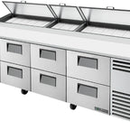 Thumbnail image #5 for True Mfg. - General Foodservice TPP-AT-119D-8-HC 119-Inch 4-Section Pizza Prep Table with 8 Drawers and White Poly Cutting Board