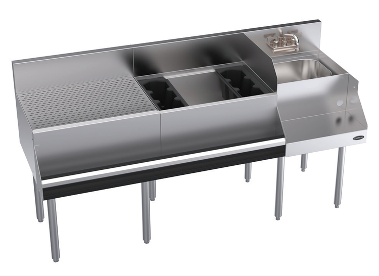 Product image #6 for Krowne Royal Series 66-Inch Underbar Ice Bin/Cocktail Station with Blender Station, Drainboard and 10-Circuit Cold Plate