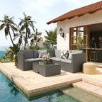 Thumbnail image #2 for Flash Furniture BN-WS404-GY-GY-GG L-Shaped Sectional Sofa with Coffee Table, Gray Rattan Frame and Cushions, Side-Lift Storage