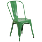 Thumbnail image #1 for Flash Furniture CH-31230-GN-GG Outdoor Green Metal Stacking Side Chair, Vertical Slat Back, Drain-Hole Seat, Galvanized Steel