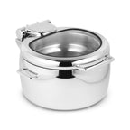 Thumbnail image #1 for Eastern Tabletop Jazz 39811G 11 Qt Round Induction Soup Chafer, Stainless Steel, Full Glass Hinged Cover