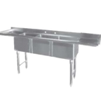 Thumbnail image #1 for GSW SE15153DB 3-Compartment Stainless Steel Sink, 15"W x 15"L x 12"D Bowls, Left & Right Drainboards, 18 Gauge, 75.25"W