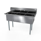 Thumbnail image #1 for NBR Equipment 3SG-162012 3-Compartment Commercial Sink, 53"W x 25-1/2"D x 43-3/4"H, 18-Gauge 304 Stainless Steel, Galvanized Legs