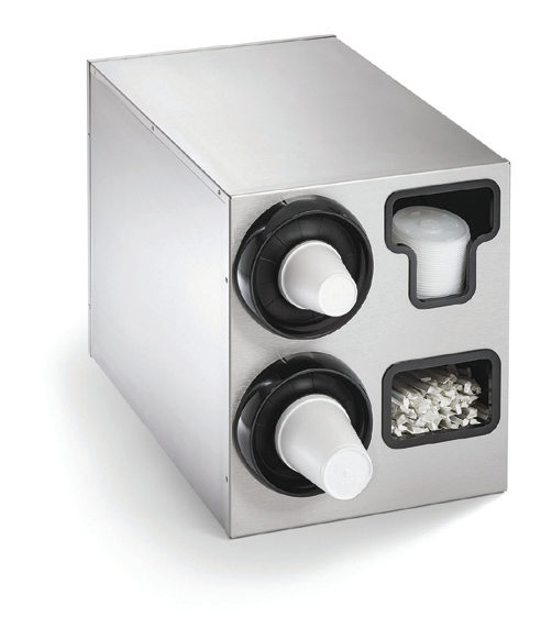 Product image #3 for Vollrath 2-High Vertical Countertop Stainless Steel Cup Dispenser Cabinet with Lid Holder and Straw Pocket