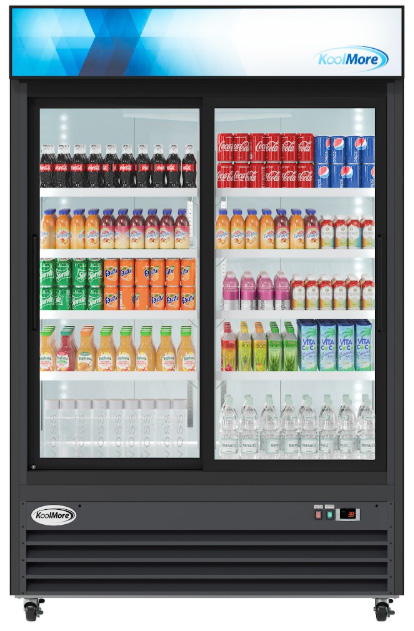 Product image #6 for KoolMore Two-Section Glass Door Merchandiser Refrigerator, 45 Cu. Ft., Sliding Doors, Bottom-Mount, Black