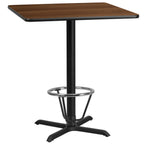 Thumbnail image #1 for Flash Furniture XU-WALTB-3636-T3030B-3CFR-GG Bar-Height Square Cocktail Table, 36"W x 36"D x 43-1/8"H, Walnut Laminate, Pedestal