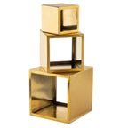 Thumbnail image #1 for TableCraft Products Barclay 12707 Square Gold Stainless Steel Buffet Riser Set, 9 x 9 x 9 in, Set of 3