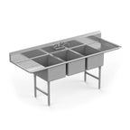 Thumbnail image #1 for Winholt Equipment WS3T18182D18 3-Compartment Stainless Steel Sink, 94 in, 18 x 18 in Bowls, 12 in Deep, Left & Right Drainboards, Backsplash