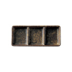 Thumbnail image #1 for Korin Inc Eki SDS-107 3-Compartment Rectangular Sauce Dish, 5 oz, Brown China
