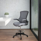 Thumbnail image #2 for Flash Furniture BL-X-5M-D-DKGY-GG Swivel Drafting Chair with Ventilated Mesh Back, Upholstered Seat, Padded Flip-Up Arms and Casters