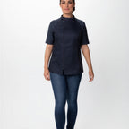 Thumbnail image #1 for Chef Works CBZ03W-GRY-2XL Women's Short-Sleeve Chef Coat, Offset-Zip Snap Collar, Knit Mesh, Grey, 2XL