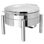 Thumbnail image #1 for Eastern Tabletop Jazz 3978SB Round Stainless Steel Chafer with Stand, 6 qt, Hinged Cover, Canned/Electric Heat
