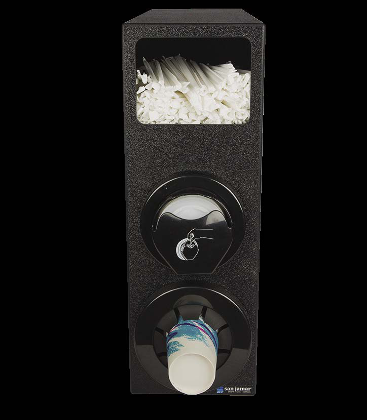 Product image #2 for Sentry Beverage & Lid Dispenser Cabinet with Cup Dispenser, Lid Dispenser, and Straw Compartment, Black