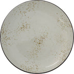 Thumbnail image #1 for International Tableware Splash™ SH-16-CR 10-1/2" Round Stoneware Plate, Reactive Glaze, Crème with Dark Brown Trim and Speckles 1 Dozen