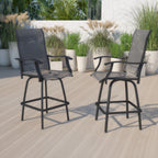 Thumbnail image #2 for Flash Furniture 2-ET-SWVLPTO-30-GR-GG Outdoor Bar-Height Swivel Stool with Arms, Mesh Back and Waterfall Seat
