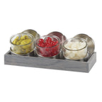 Thumbnail image #1 for Cal-Mil Ashwood 1850-4-83 Mixology Garnish Display Set, 3 16 oz Glass Jars, Gray-Washed Oak Wood Base