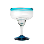 Thumbnail image #1 for Ten Strawberry Street Aqua Rim 7MCR258 Hand-Blown Aqua Rim Mexican-Style Stemmed Margarita Glass, Non-Tempered Case of 6