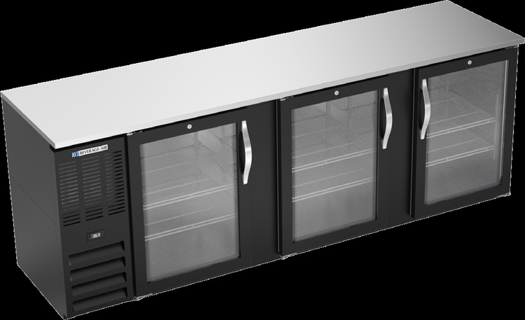 Product image #3 for Beverage-Air Food-Rated Shallow-Depth Back Bar Refrigerator with 3 Glass Doors