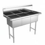 Thumbnail image #1 for USR Brands Prepline XS3C-1416 2-Compartment Stainless Steel Commercial Sink, 14 x 16 in Bowls, Backsplash, Adjustable Feet