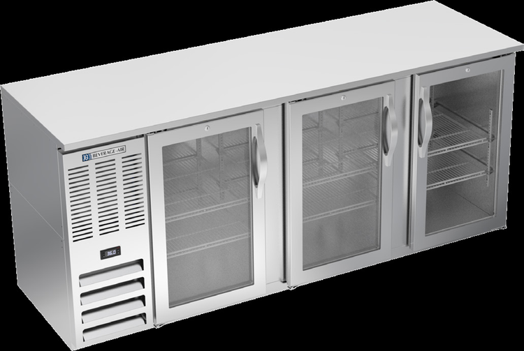 Product image #3 for Beverage-Air Three-Section Shallow-Depth Glass Door Back Bar Refrigerator, 78 Inch, 21.7 Cu. Ft.
