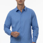 Thumbnail image #1 for Chef Works D151-FRB-S Formal Chef Dress Shirt, Long Sleeve, French Blue, Small