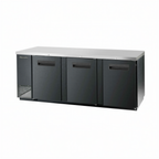 Thumbnail image #1 for Blue Air FSE LLC BBB90-4B-HC Three-Section Back Bar Cooler, 90-3/8"W, 3 Locking Solid Doors, Stainless Steel Top