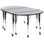 Thumbnail image #1 for Flash Furniture Emmy XU-GRP-A3048CON-48-GY-T-A-CAS-GG 3-Piece Adjustable Activity Table Set, Gray Laminate Top, Oval Wave