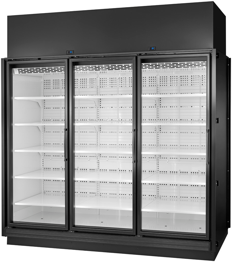 Product image #5 for True 3-Section Glass Door Refrigerated Merchandiser, Medium Temp, Self-Contained, Black Exterior/White Interior, 116.2 Cu. Ft.