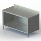 Thumbnail image #1 for AERO Manufacturing 3TSBO-30120 Stainless Steel Work Table, Open-Front Cabinet Base, 120"W x 30"D x 39"H, 4" Backsplash