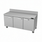 Thumbnail image #1 for Blue Air FSE LLC BLUR72-WT-HC 72-inch Three-Section Stainless Steel Worktop Refrigerator with Backsplash and Three Doors