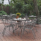 Thumbnail image #2 for Flash Furniture TLH-072RD-017CSV4-GG Round Glass-Top Metal Table Set with 4 Silver Aluminum Slat Stack Chairs