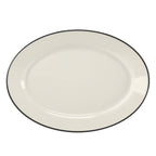 Thumbnail image #1 for Steelite International HL Ivory HL1571743 Oval China Platter, Rolled Edge, Black Line, 13.375" x 9.25" x 1.5" 1 Dozen