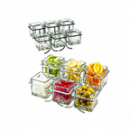 Thumbnail image #1 for Cal-Mil 1809-39 Two-Tier 6-Section Condiment Caddy with Glass Jars, Silver Wire, 14"W x 9"D x 7"H