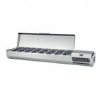 Thumbnail image #1 for Infrico USA ICT-VIP19801/3T Refrigerated Countertop Ingredient Display Case, 8-Pan, 1/3-Size Pans, Lift-Up Stainless Steel Lid, 77-7/8"