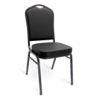 Thumbnail image #1 for JustChair Manufacturing Banquet Collection M81118Q Stacking Side Chair, Cathedral Back, Black Vinyl Upholstery, Black Powder-Coat Frame