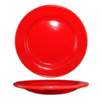 Thumbnail image #1 for International Tableware Cancun CA-9-CR 9-3/4" Crimson Red Ceramic Plate, Wide Rim, Rolled Edge Case of 2 Dozen