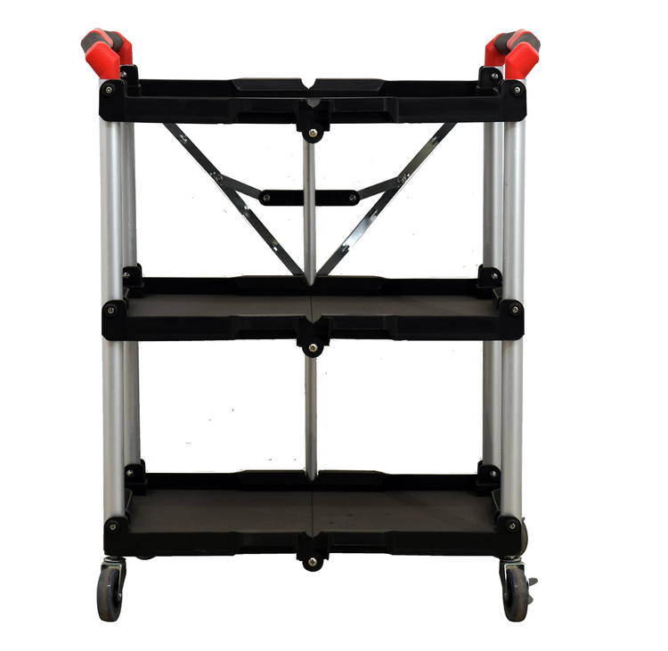 Product image #4 for Omcan Small Folding Dining Cart, 3-Shelf Polypropylene Bus Cart, Black