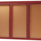 Thumbnail image #1 for AARCO Products CBC4872R Enclosed Wall-Mounted Bulletin Board, 72"W x 48"H, Red Oak Frame, 2 Swing Doors, Cherry Finish