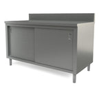 Thumbnail image #1 for Tarrison Products Ltd. Servery TC-C3060B Enclosed Stainless Steel Work Table with Sliding Doors, 60"W x 30"D, 6"H Backsplash