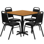 Thumbnail image #1 for Flash Furniture HDBF1011-GG 36-Inch Square Natural Laminate Table with 4 Black Vinyl Banquet Chairs